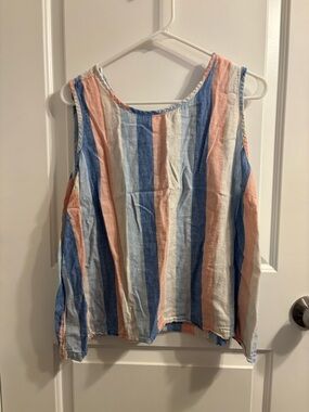 Candace Cameron Bure Sleeveless Stripe Tank in Blue, Peach & White